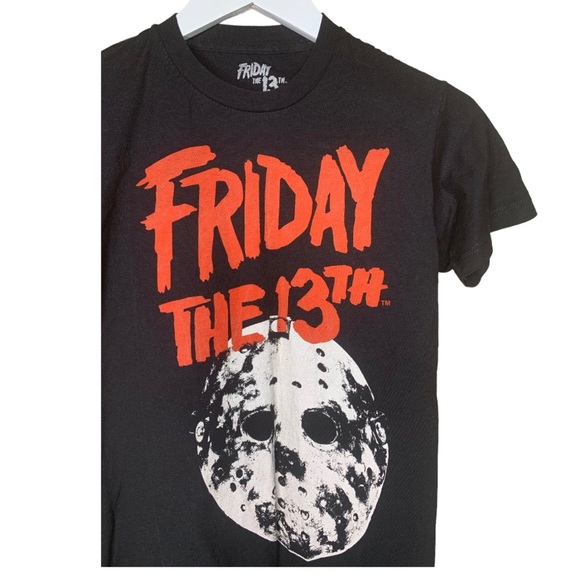 FRIDAY THE 13TH Graphic Jason Voorhees Print Tee With Cap Sleeves Black Sz Small - Picture 4 of 8